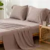 MooMee Bedding Sheet Set 100% Washed Cotton Linen Like Textured Breathable Durable Soft Comfy (Mauve Brown, King) 3