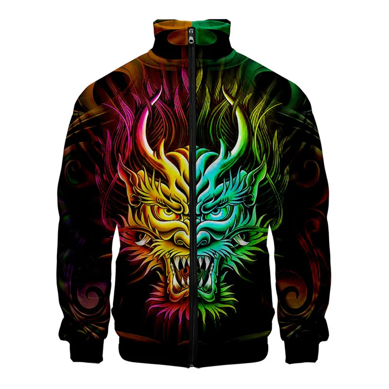 thumbnail image 1 of Chaqueta con estampado 3D de Kirin, mito chino, para hombre, abrigo con estampado de animales de gran tamaño, estilo urbano, para primavera y otoño, chaquetas con cremallera, 1 of 4