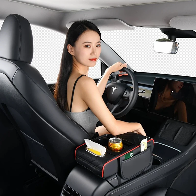 Car Armrest Storage Box, Car Center Console Organizer, Armrest Heightening Cushion With Cup Holder Armrest Storage Organizer Box 5