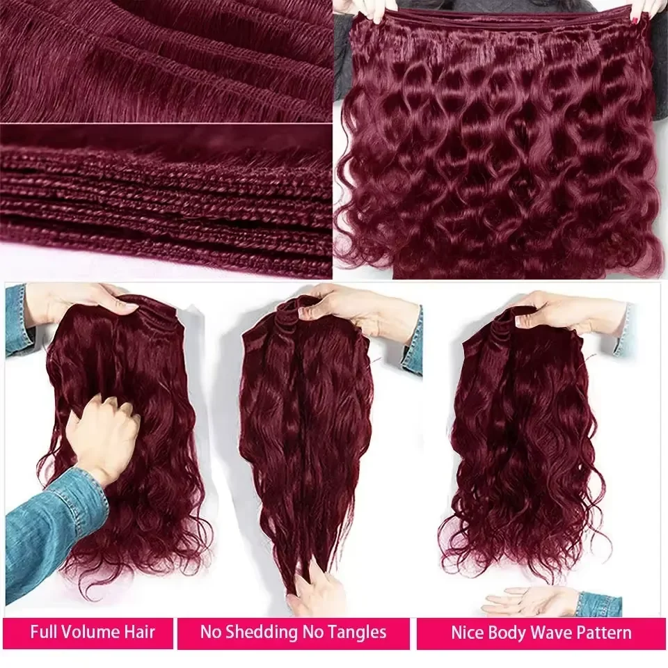 99j Burgundy Body Wave Bundles 100% Human Hair Colored Wine Red 3 4 Bundles Unprocessed Raw Real Human Hair Extensions Bundles 2