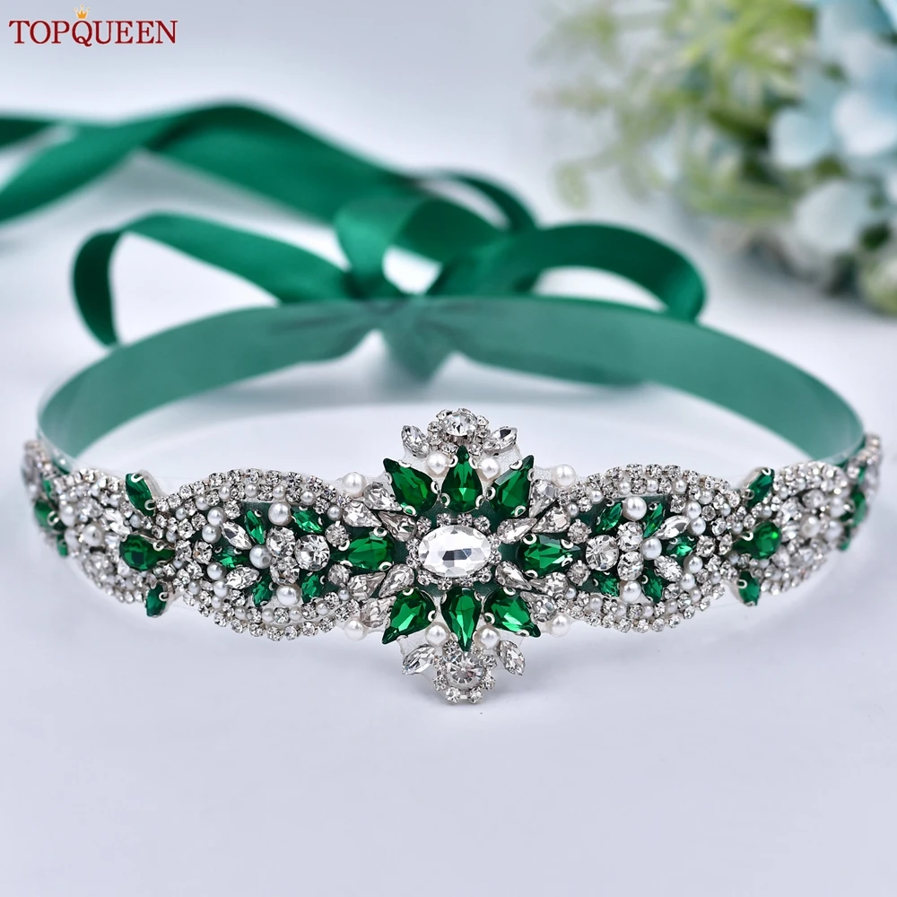 Bridal Waistband Bridal Dress Decoration TOPQUEEN Wedding Rhinestone Sash For Women Bridal Dress Belt