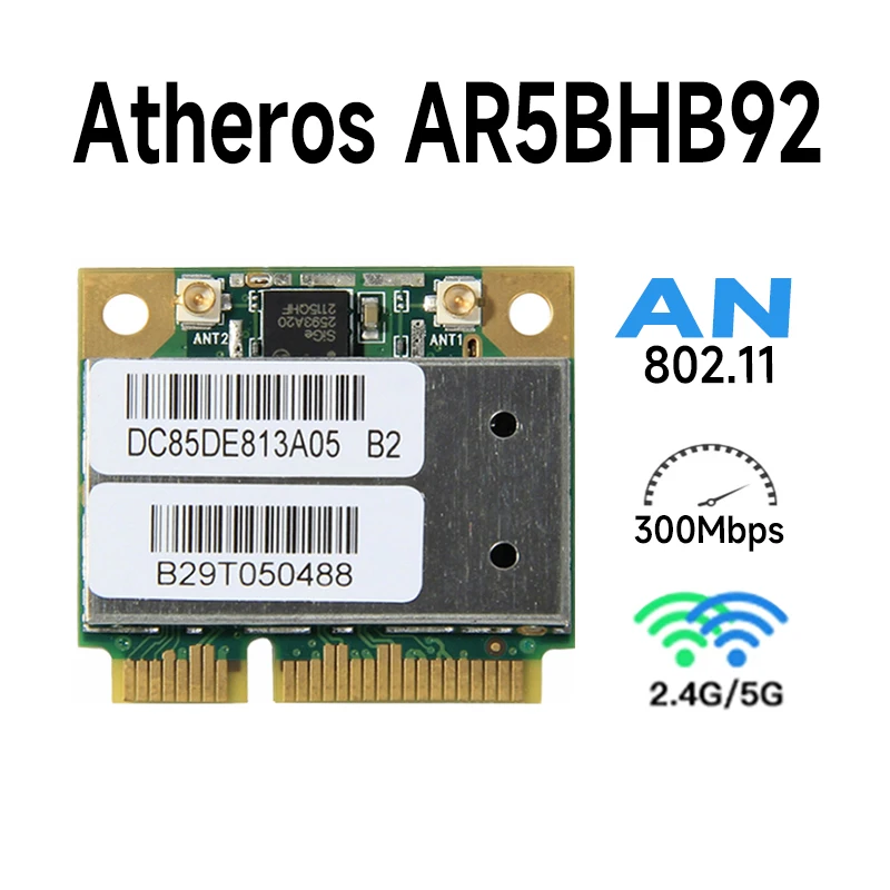 Atheros AR9280 AR5BHB92 Dual-Band 2.4GHz and 5GHz 802.11a/b/g/n 300Mbp Wireless wifi mini pci-e Card  wifi Modules wifi adapter for pc