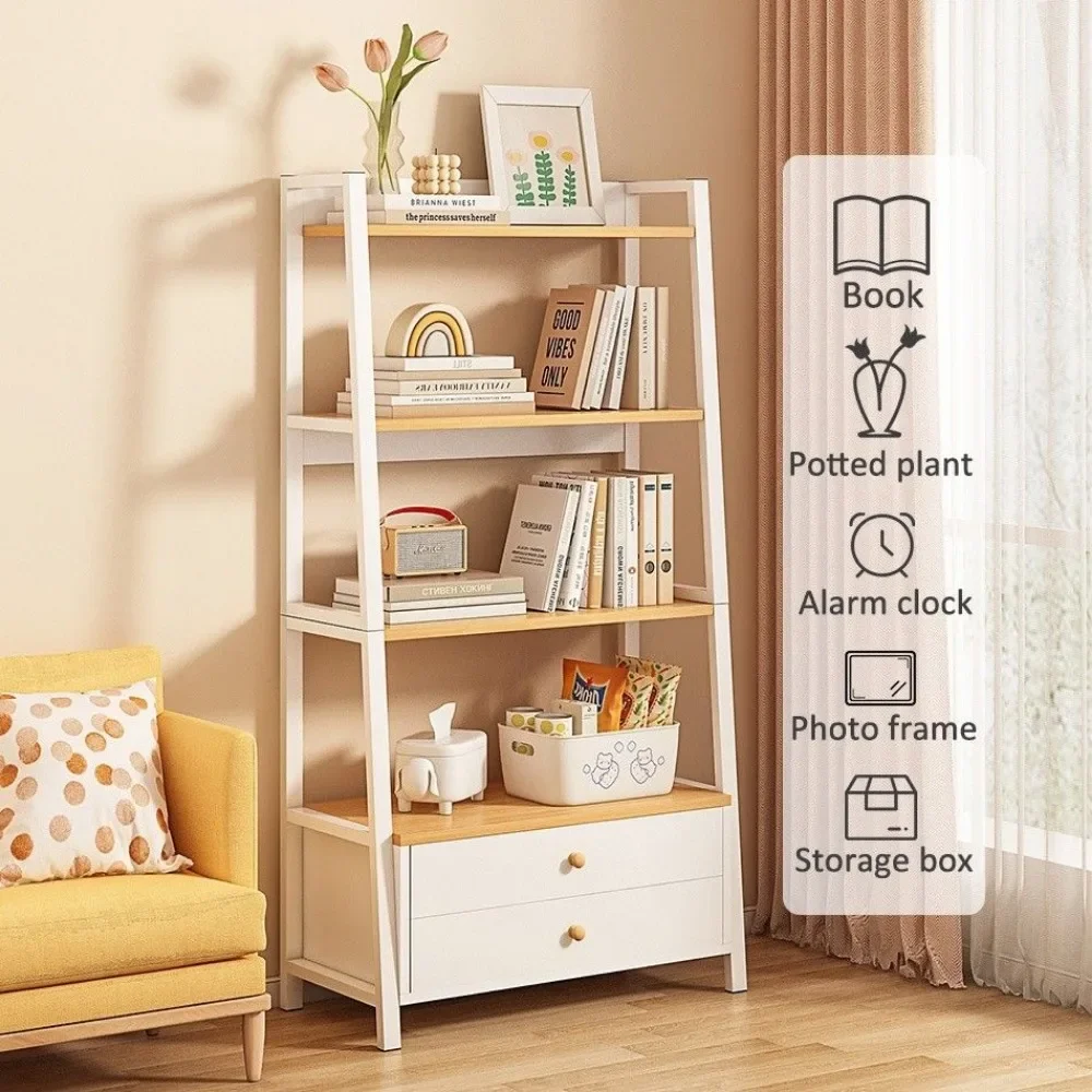 Multilayer Open Bookcase Living Room Storage Shelf Trapezoidal Kitchen Organizer Cabinet With Drawer Floor Display Bookshelf