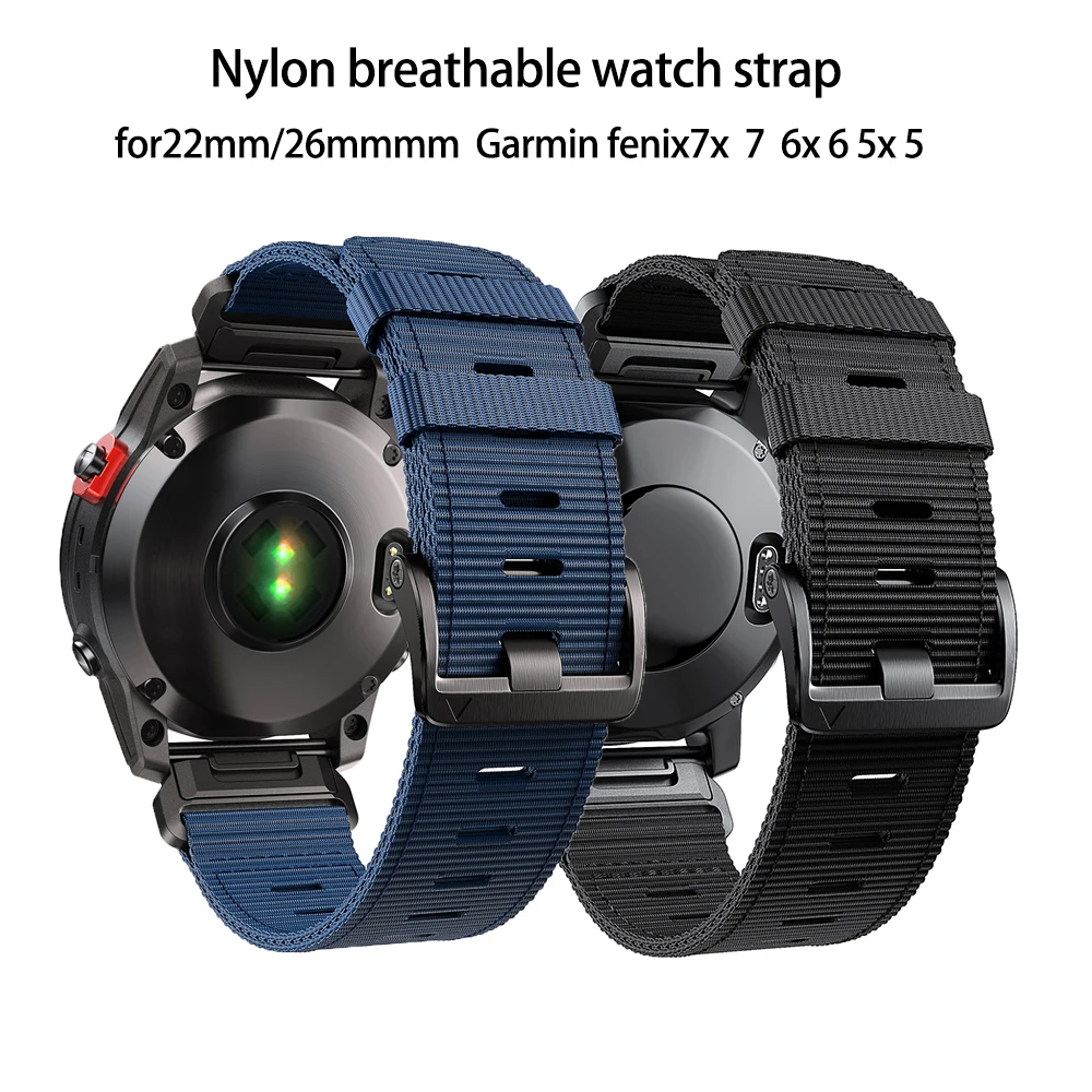 Bracelet Nylon Magnétique Rapide Pour Garmin Fenix 8/7/6/5 - 22/26mm, Noir