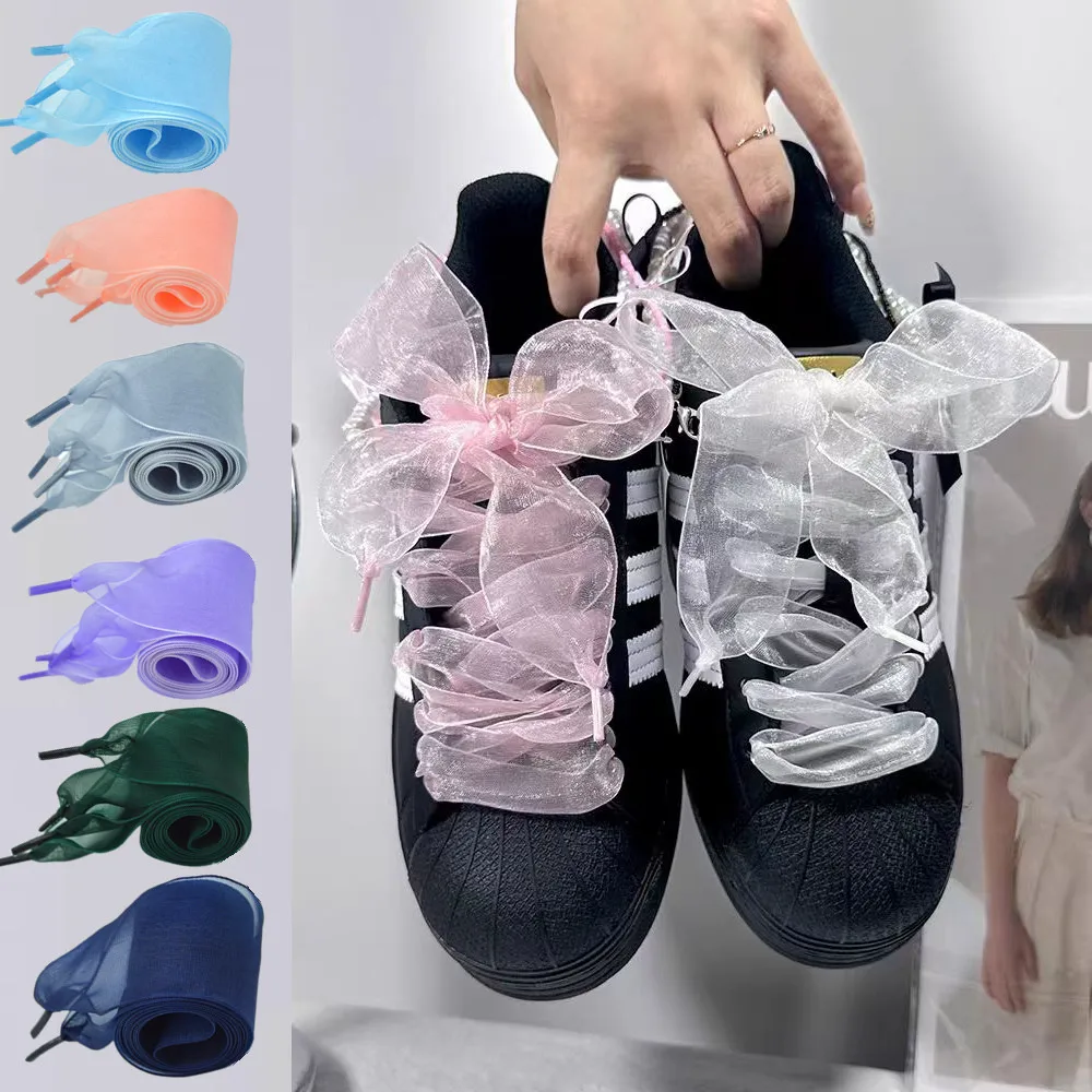 Shoe Laces 4 cm Width Organza DE Training Shoes Chiffon Transparent Lace Widened Leisure Sports DIY Decorat