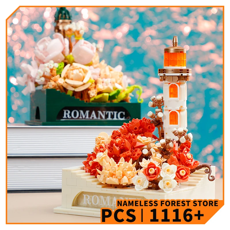 

Creative Lighthouse Micro Building Blocks Flower Scene House MOC Bricks Model City View Store Toys Children Girls Romantic Gifts