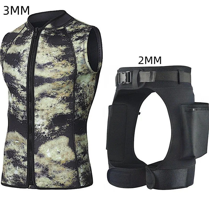 New3mmNeopreneSleevelessWetsuitVestVestWithDivePocketShortsFreedivingSnorkeling
