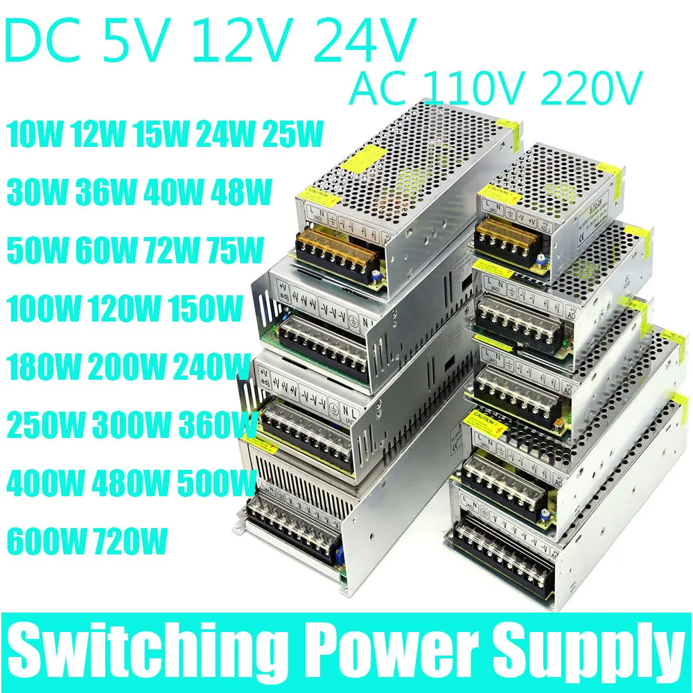 Alimentatore Switching 12 V Volt Dc 5V 24V A Ac 220V 110V Trasformatore 200W 300W 400W 600W 700W Smps Per Led Strip Cctv Motor