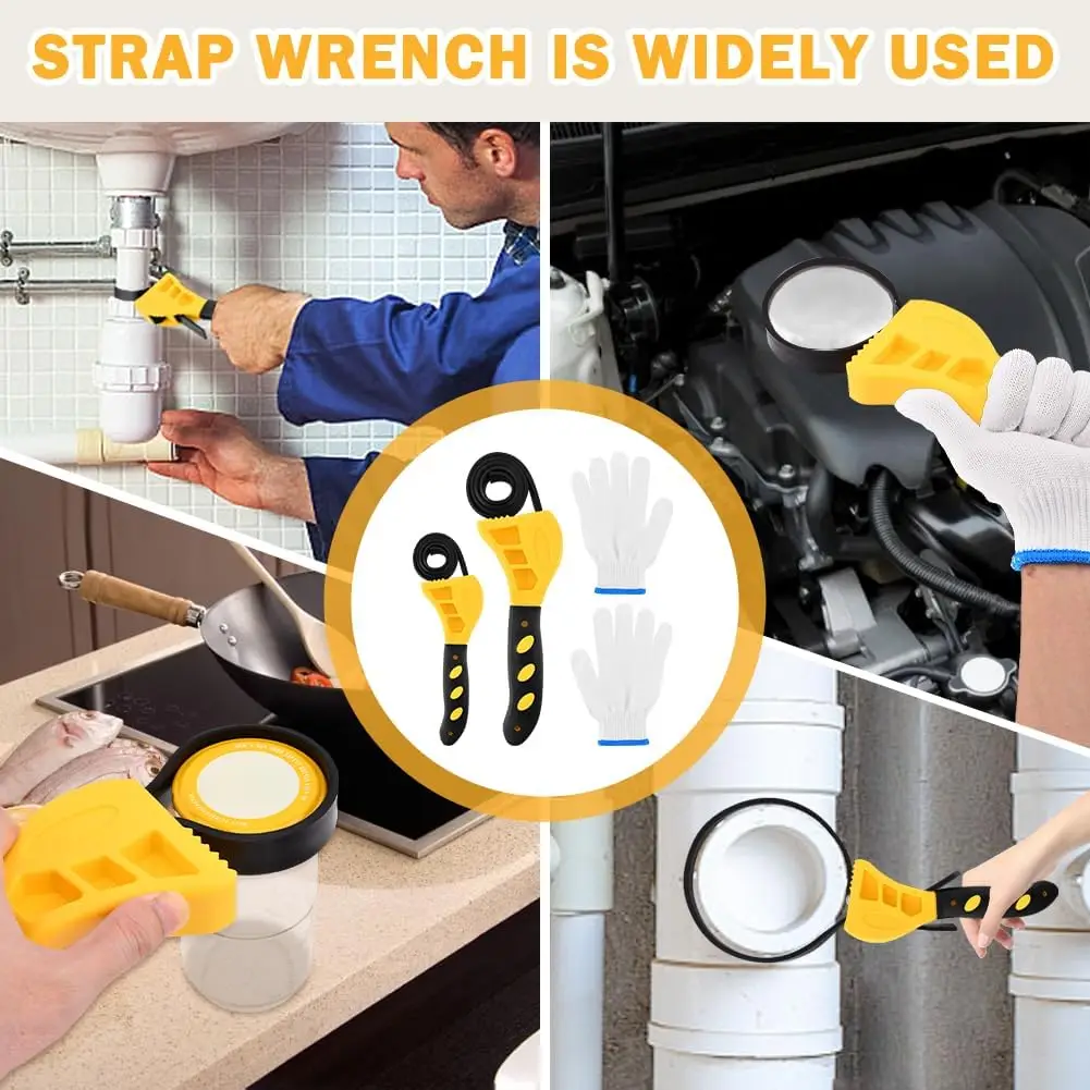 1Pcs 6/8inch Belt Wrench Oil Filter Puller Strap Spanner Chain Wrench Strap Opener, Adjustable Disassembly Tool