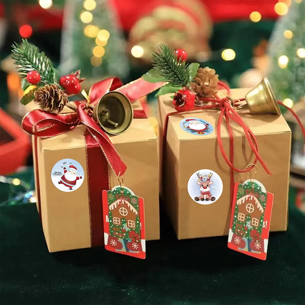Cartoon Merry Christmas Stickers Decorative Sealing Sticker Envelope Self-adhesive Roll Packing Lables 500pcs For Kid Gift Party Stickers Scrapbooking Supplies
