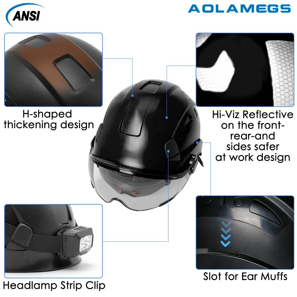 Safety Helmet with Double Visor Goggle for Engineer Hard Hat ANSI Industrial ABS