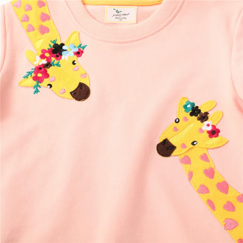 Jumping Meters New Arrival Giraffe Applique Autumn Winter Children's Girls Sweatshirts Cotton Baby Clothes Toddler Kids Hooded