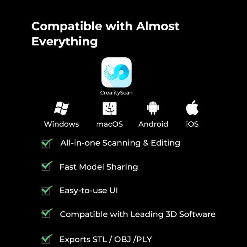 CREALITY 대형 3D 스캐너, CR-Scan Ferret Pro, 24 비트 풀 컬러 스캐닝, 블랙 비 파우더 스프레이, iOS 시스템용 지지대