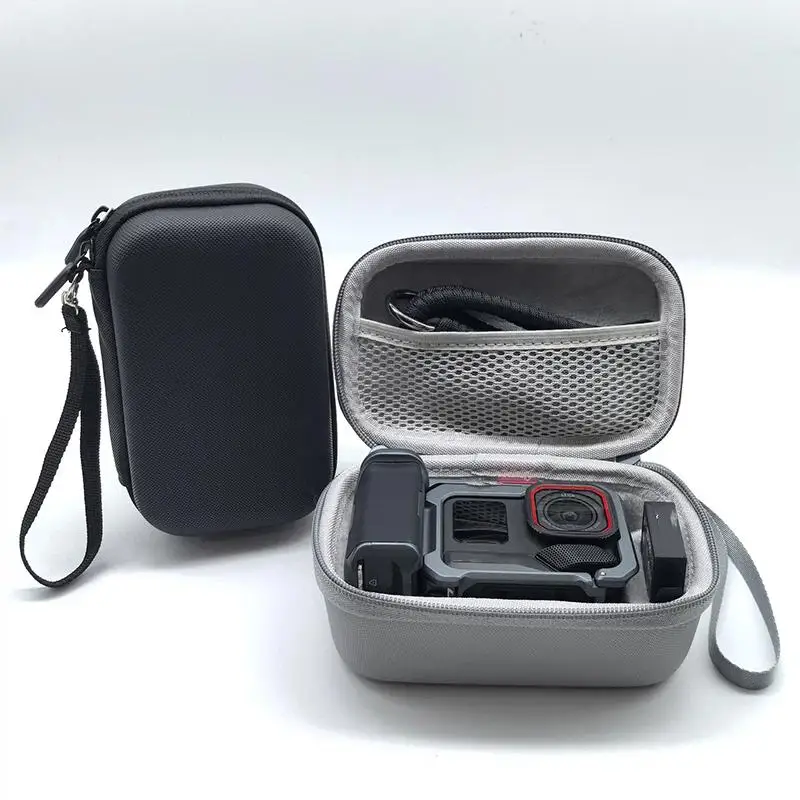 Étui EVA pour caméra d'action posé à plat, coque dure assurant une protection antichoc optimale.