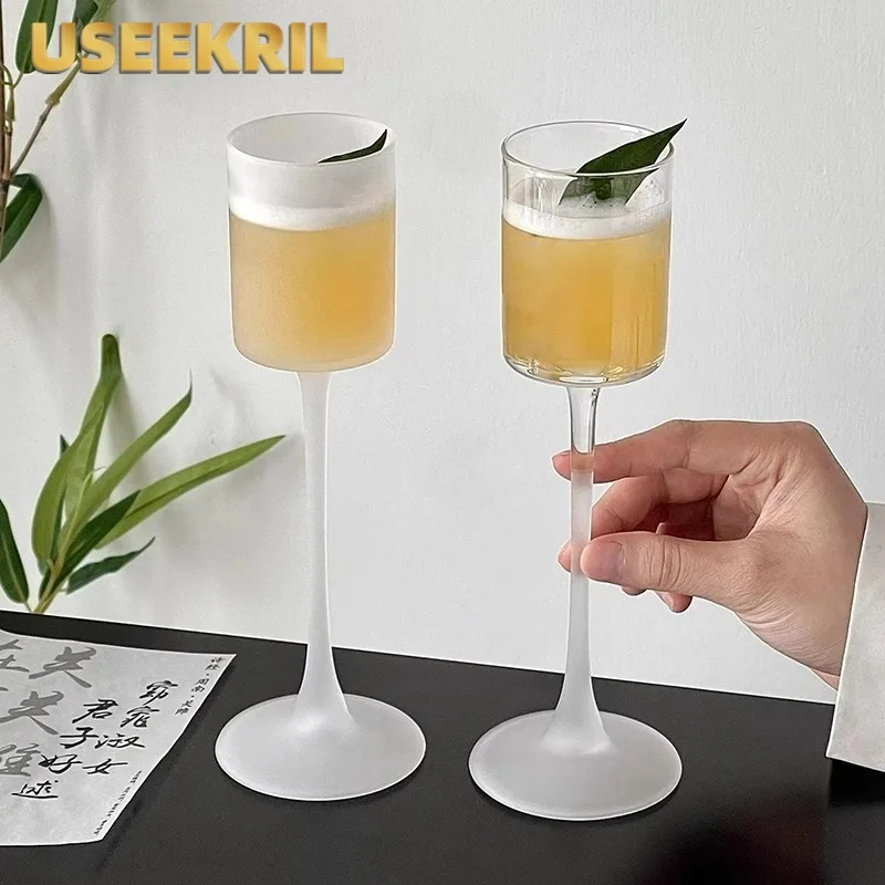 Japanese Style Glass Goblet Frosted Cocktail Glasses Cups Simple High Foot Champagne Glass Cups Thin Cup Party Bar Tools