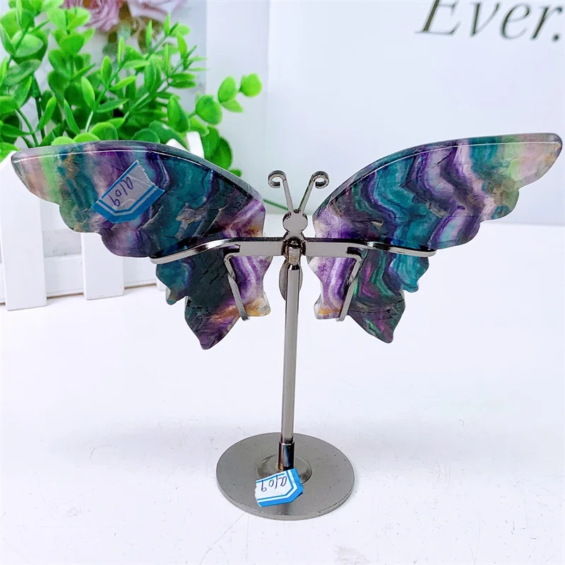 Резьба по крылью бабочки из натурального флюорита, ручная полировка, подарок с целебным кристаллом Рейки, украшение для комнаты и офиса, 1 пара