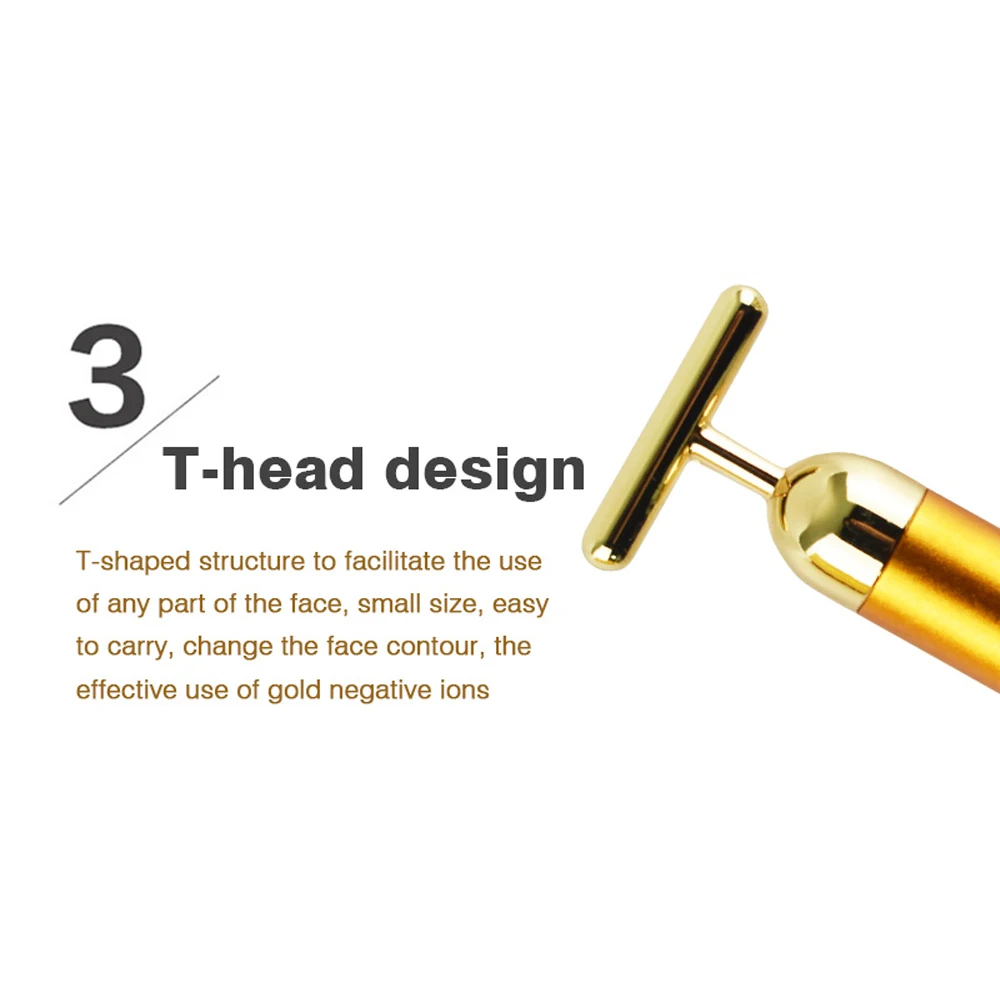 LESEN 24k Gold Face Lift Bar Roller Vibration Slimming Massager Facial Stick Facial Beauty Skin Care T Shaped Vibrating Tool