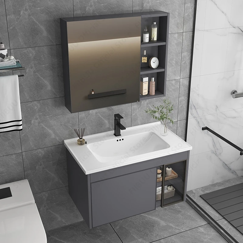 Multifunctional Modern Bathroom Vanity Fashion Mirror Cabinet Aluminum Simple Style Artistic Ceramic Sink Furniture