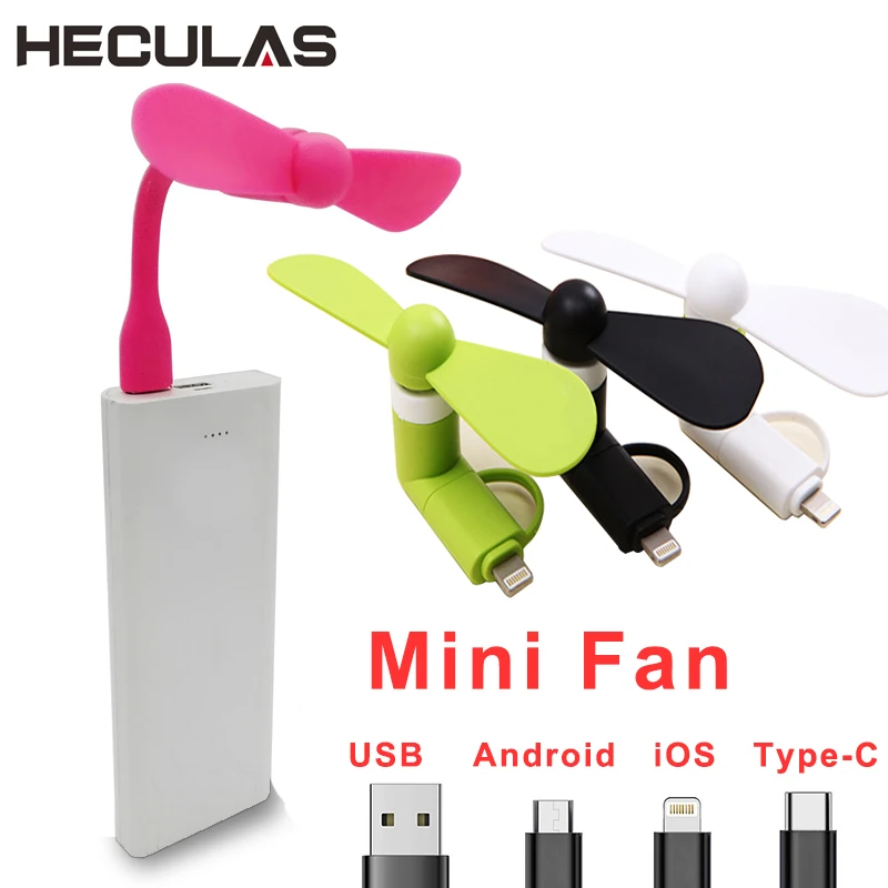 Heculas USB Fan Flexible Mobile Phone Mini Removable Fans For Android iOS Type-C Power Bank Laptop USB Gadgets _ - AliExpress Mobile