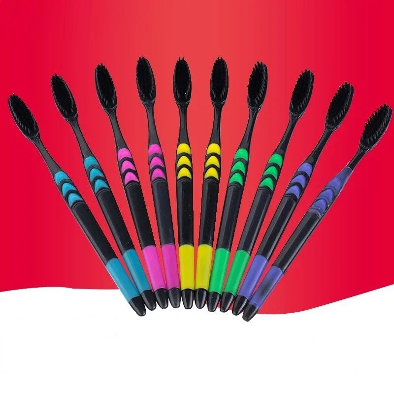 10PC Personal Environmental Bamboo Charcoal Toothbrush for Oral Health Low Carbon Medium Soft Bristle Wooden Handle Toothbrush