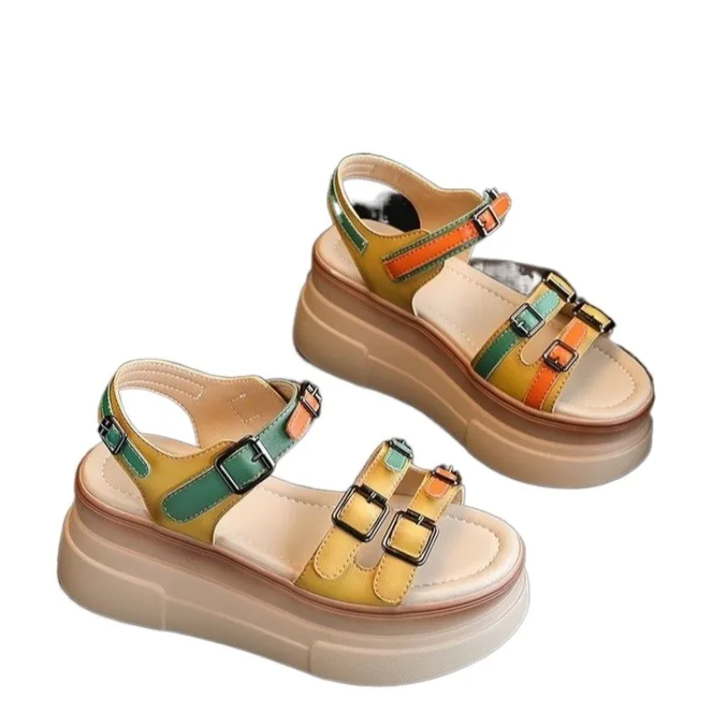 

Женские босоножки на толстой подошве, Разноцветные Повседневные босоножки с пряжкой, Новинка лета 2023