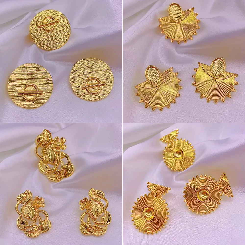 Gold Color Jewelry Sets for Women New Trendy Clip Earrings for Women Adjustable Ring Personality Glossy Jewelry Accessory Gifts