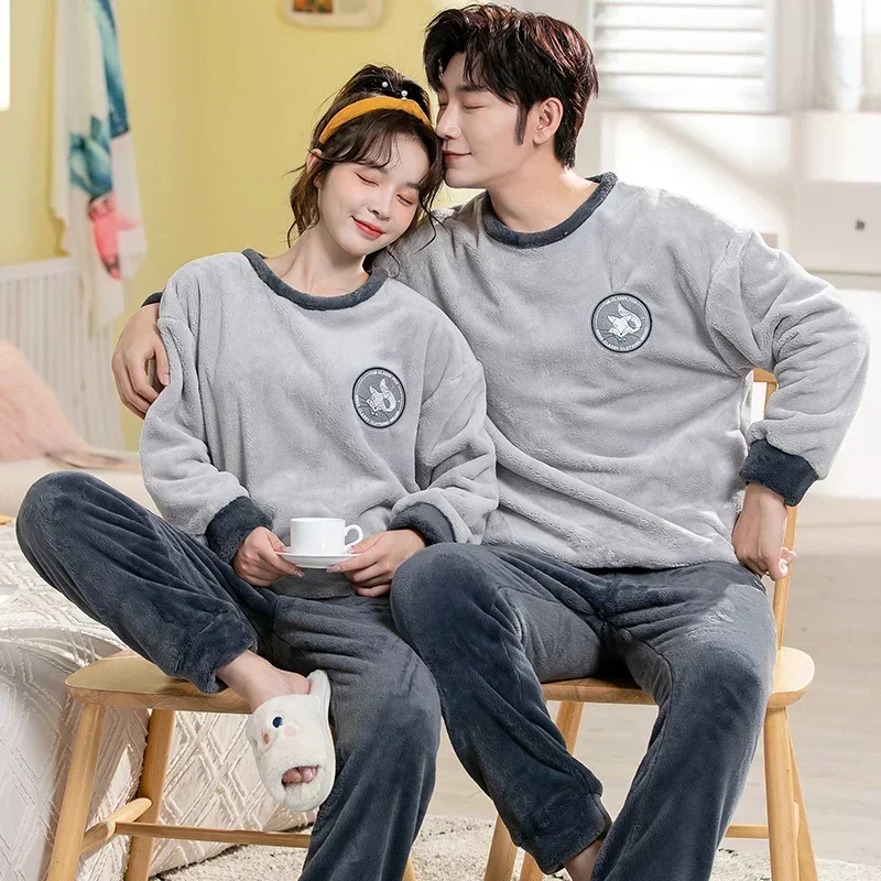 2023 Winter Long Sleeve Thick Warm Flannel Pajama Sets for Men Korean Loose Coral Velvet Sleepwear Pyjamas Homewear Home Clothes