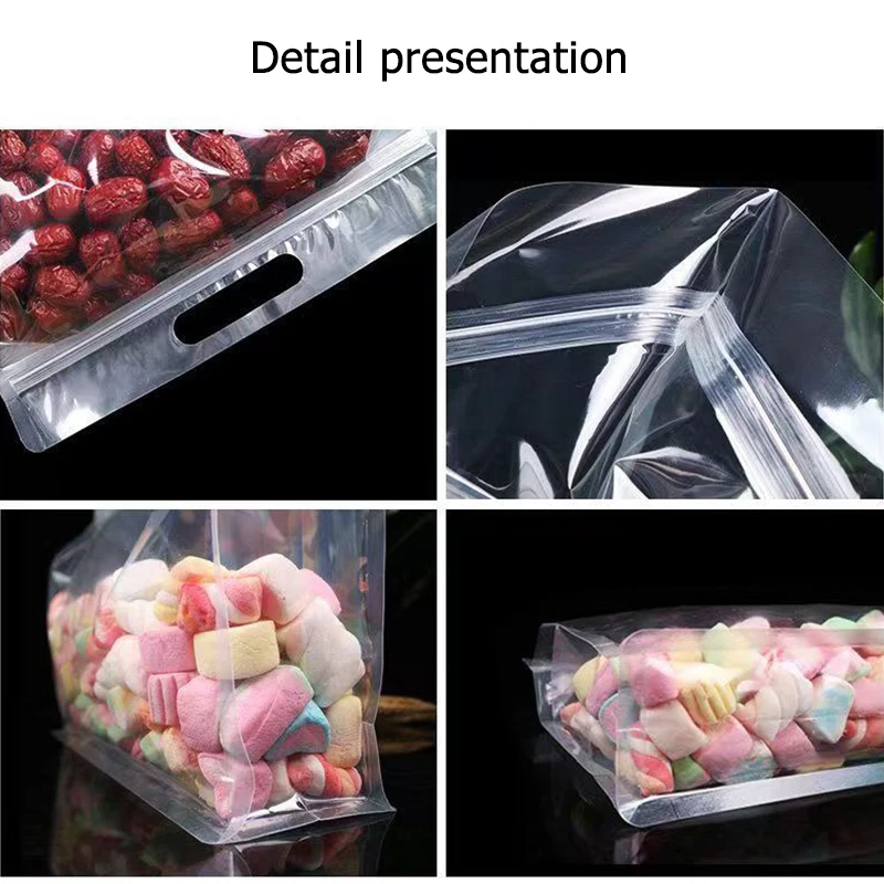 10pcs Transparent Food Bag Self-Sealing Bag With Handle Thickened Plastic Frosted Packaging Reusable Food Storage Ziplock Bag 5