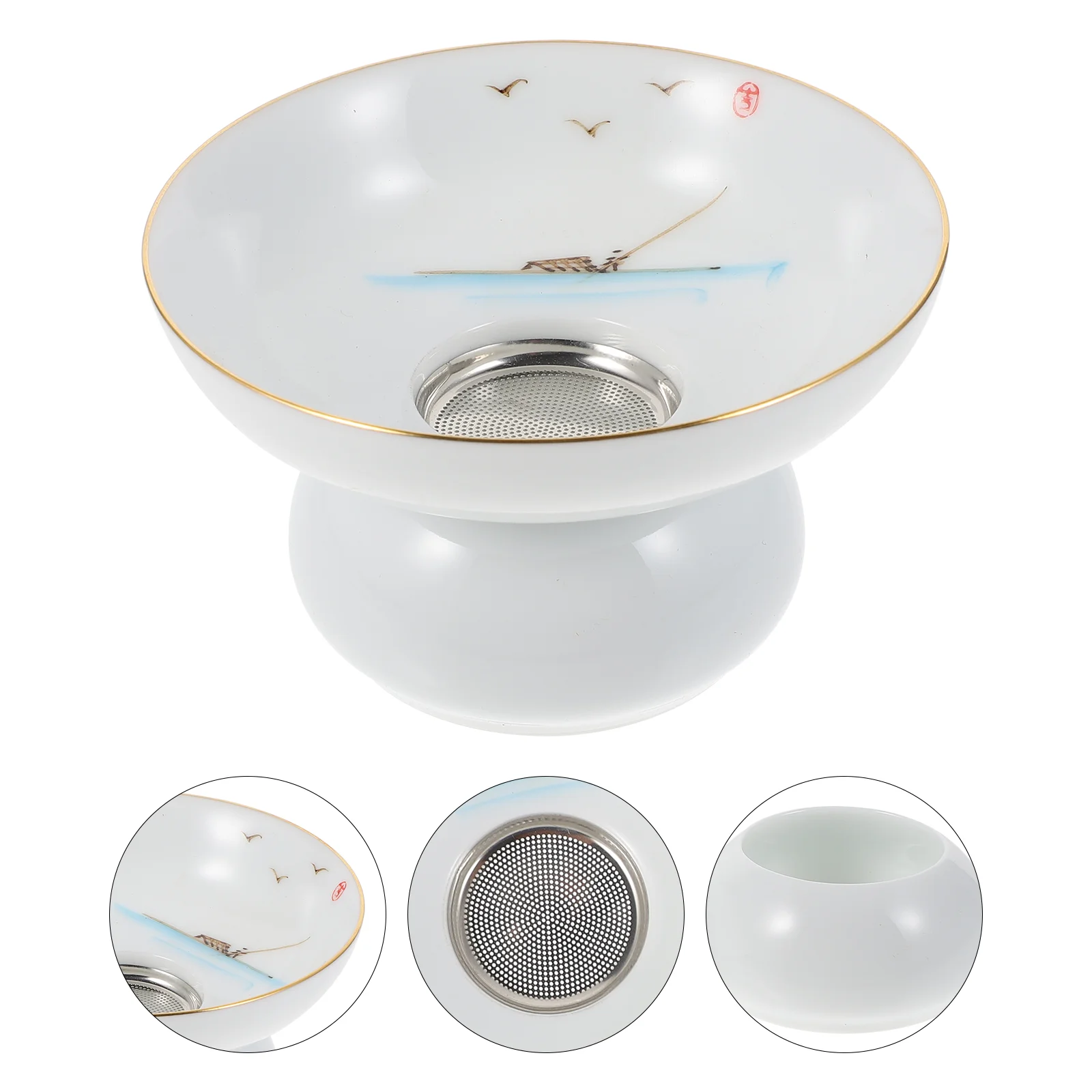 

Hemoton Tea Steeper Tea Filter Support Stand Holder Ceramic River View Tea Strainer Infuser Loose Tea Porcelain Tea Steeping