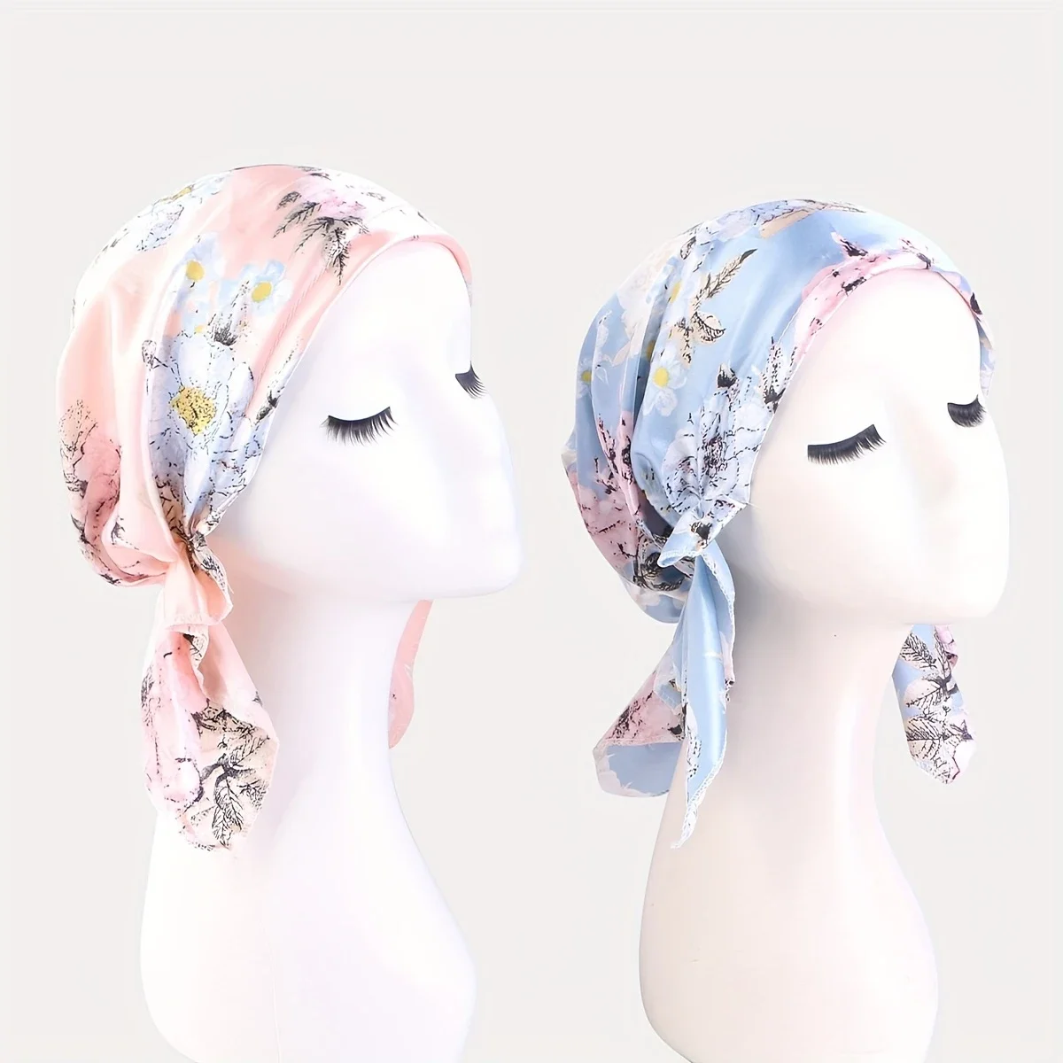2PCS Satin Frauen Pre-Gebunden Turban Muslimischen Krebs Kopf Schal Hijab Chemo Pirate Cap Mützen Motorhaube Lange Schwanz kopftuch Kopf Abdeckung – Detail 9