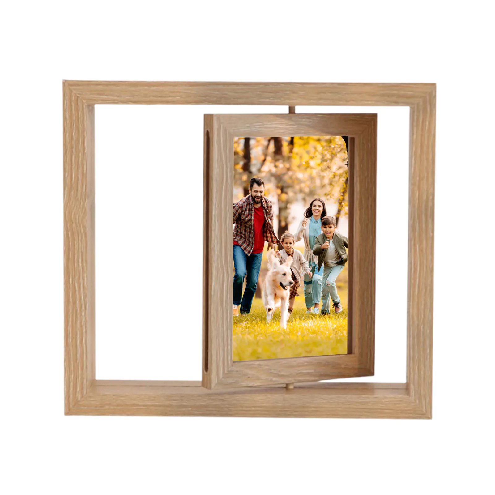 DoubleSidedPictureFrameHorizontalDisplayNordicWoodenRotatingPhotoFrame2Photos