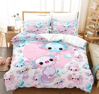 Kawaii Animal Axolotl Print Bedding Set Single Twin Full Queen King Size Bed Set Aldult Kid Bedroom Duvetcover Set 3D Anime 1