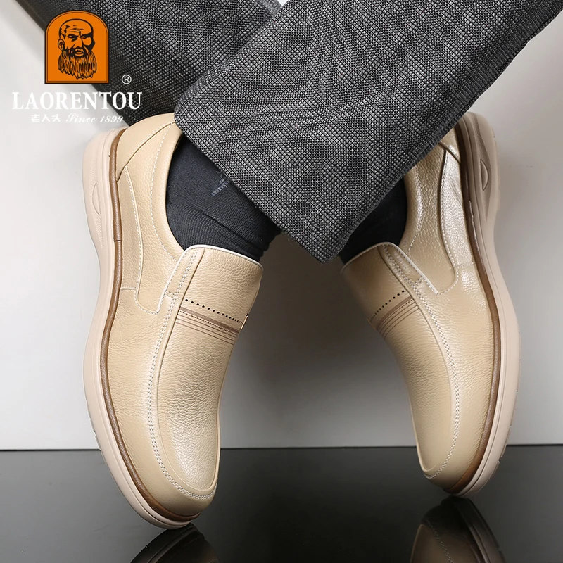 LAORENTOU Spring/Summer Men's Business Breathable White Leather Shoes 8107