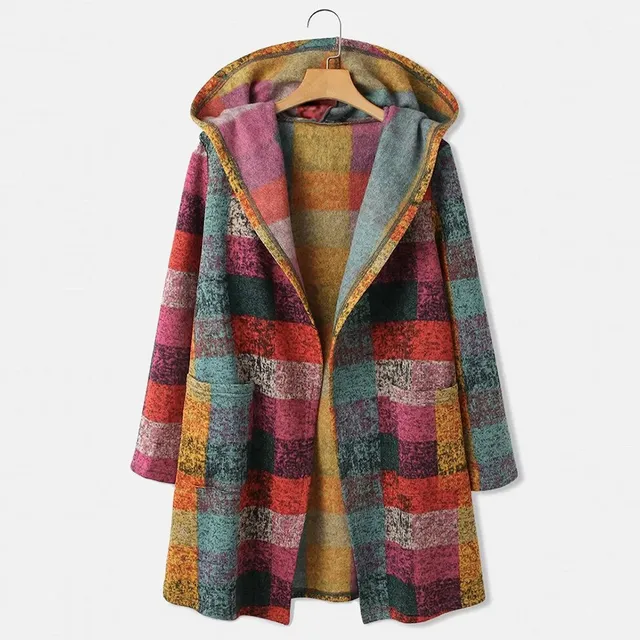 Women's Hooded Long Cardigan Casual Plaid Long Sleeve Gradient Color Knitting Coats Jacket With Pocket Autumn Casual Knitwear 1