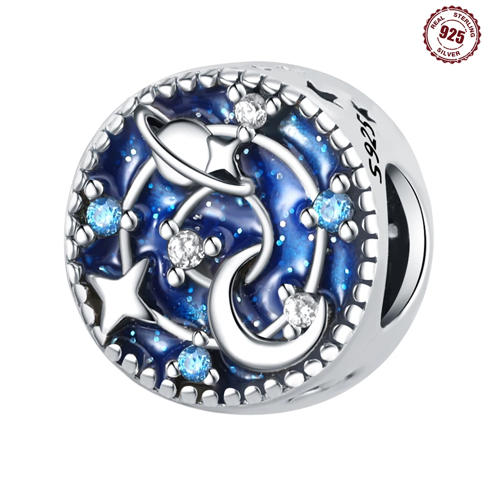 

Silver Jewelry 925 Real Certified Star Tracks Openwork Universe Bead Charm For Moment Bracelet Women Wife New Year Gift