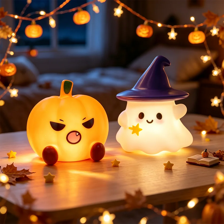 Halloween Cute Ghost Witch Hat Pumpkin Night Light Silicone LED