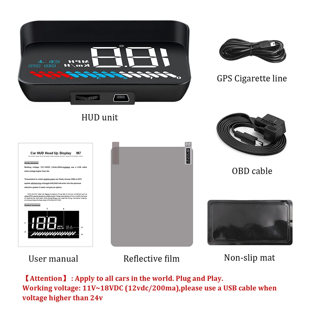 WiiYII M7 ڵ OBD2 GPS  ÷, ڵ   HUD ӵ ,    ׼