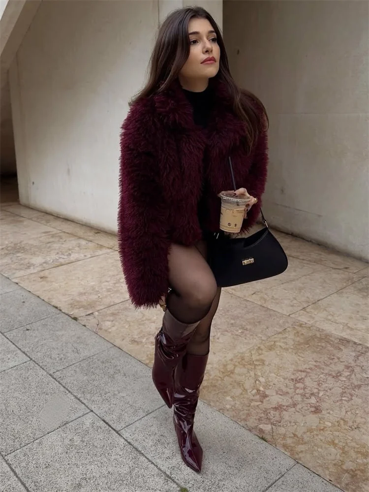Winter Female Fur Feather Overcoat Loose Patchwork Long Sleeve Lapel Solid Casual Streetwear Women's Luxury 2025 Coat New