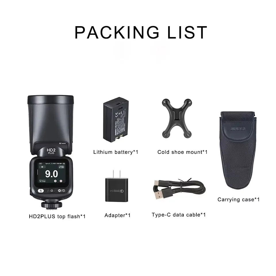 JINBEI HD-2 PLUS TTL HSS Round Head Touch Screen on-Camera Flash