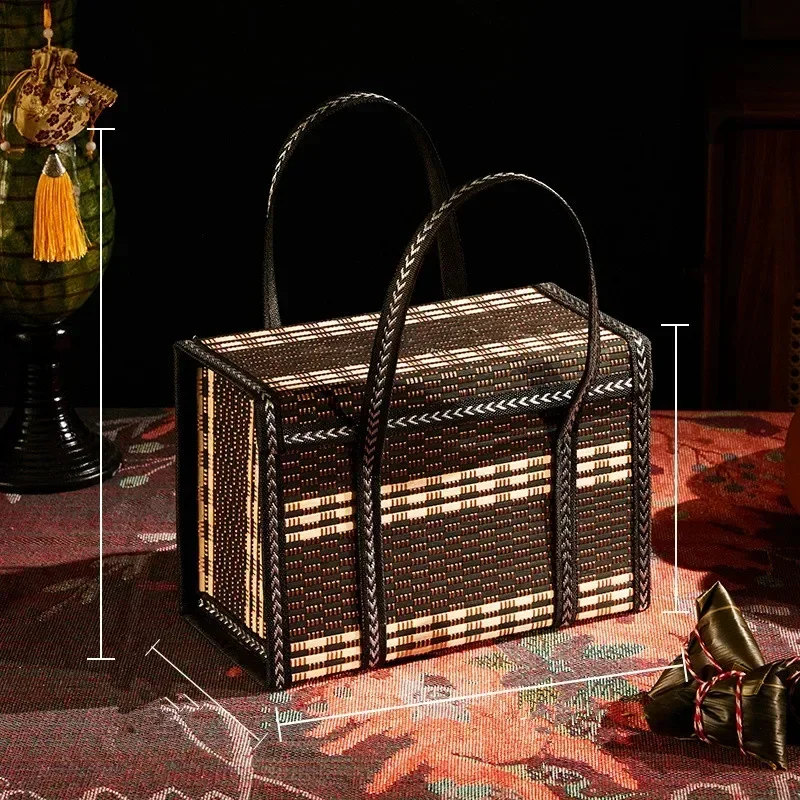 Lunch Bags Chinese Style Bamboo Basket Shopping Bag Fruit Foldable Packaging Fashion Large Rattan Tote Bag Eco Friendly Products