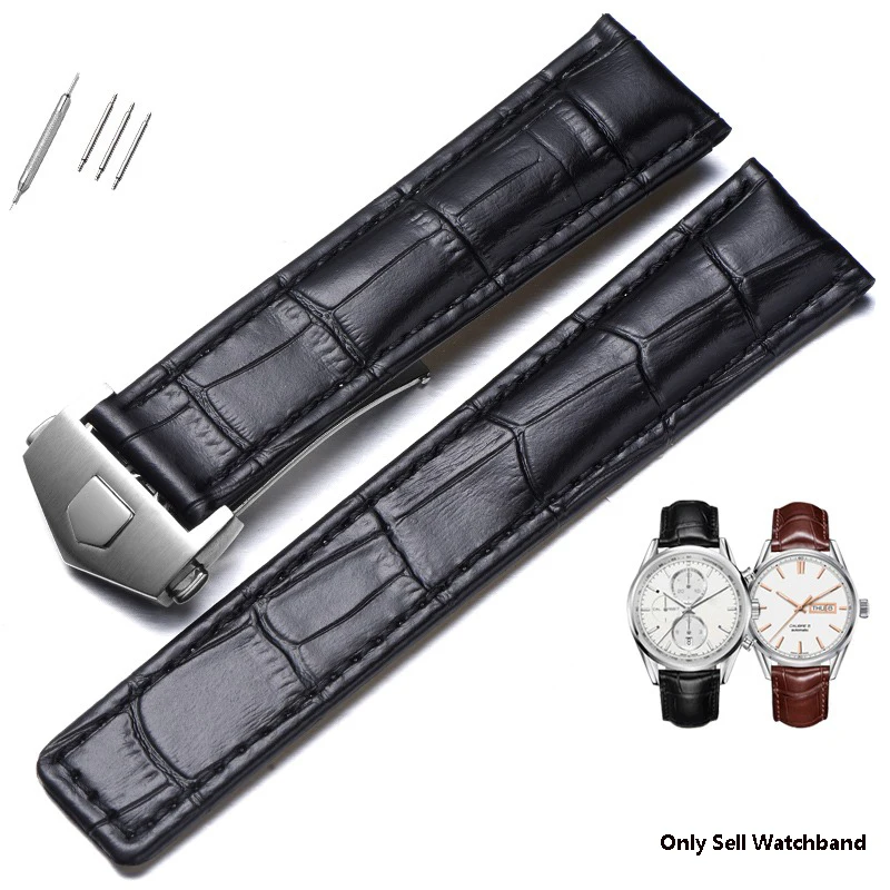 19mm 20mm 22mm Genuine Leather Strap for Tag Heuer Watch Carrera Monaco  Watch Belt Black Brown Bracelet Wristwatch Watchband