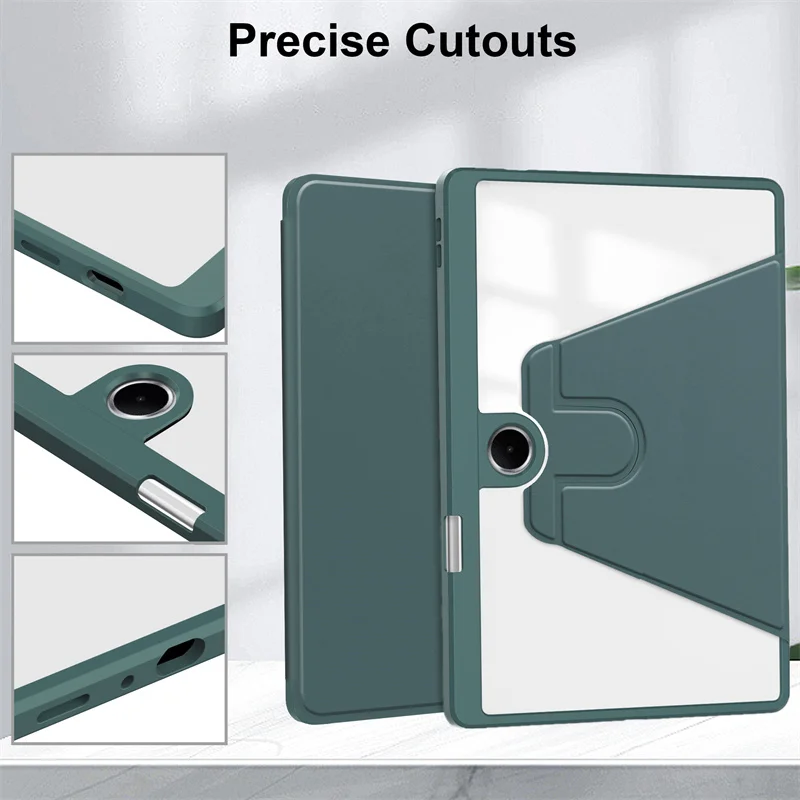 Enhanced Tablet Case with 360° Rotating Acrylic Stand and Pen Holder - Clear Hard Shell 11-inch Cover