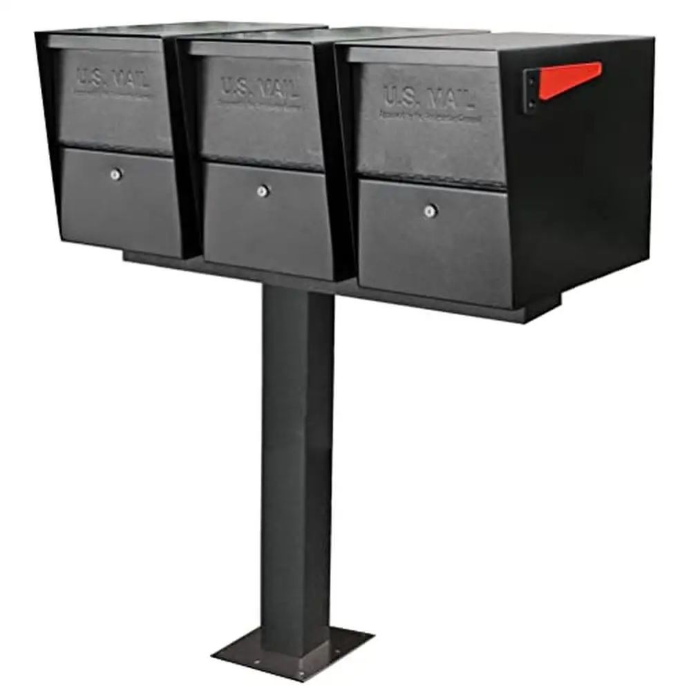 Heavy Duty Steel In-Ground Mounting Post 3 Mailboxes Black Durable Powder-Coated Finish Easy Installation Surface Mount