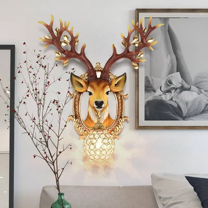 

Nordic Luxury Antelope Deer Crystal Wall Lamp Interior Luxury Decoration Background Wall Turpentine Material Crystal Wall Light
