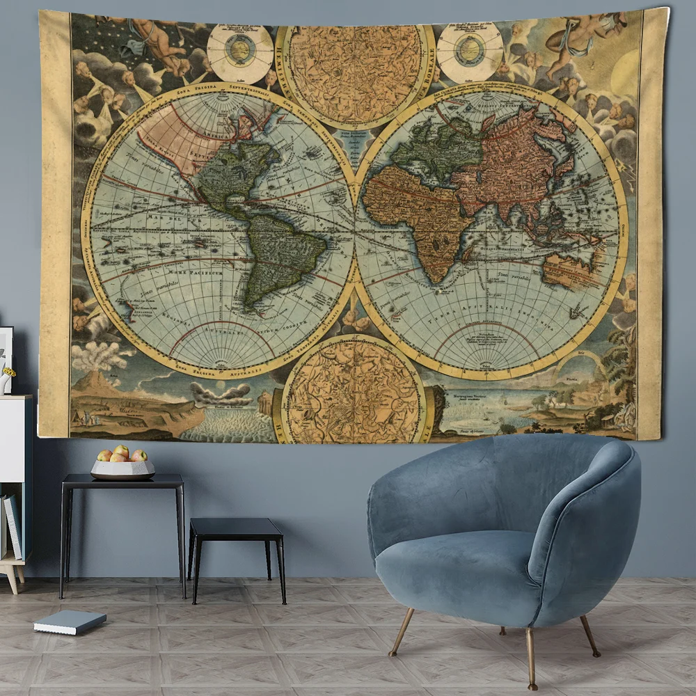 Pirate Treasure Map Tapestry Wall Hanging Bohemian Beach Mat Polyester Thin Blanket Yoga Shawl Mat Blanket