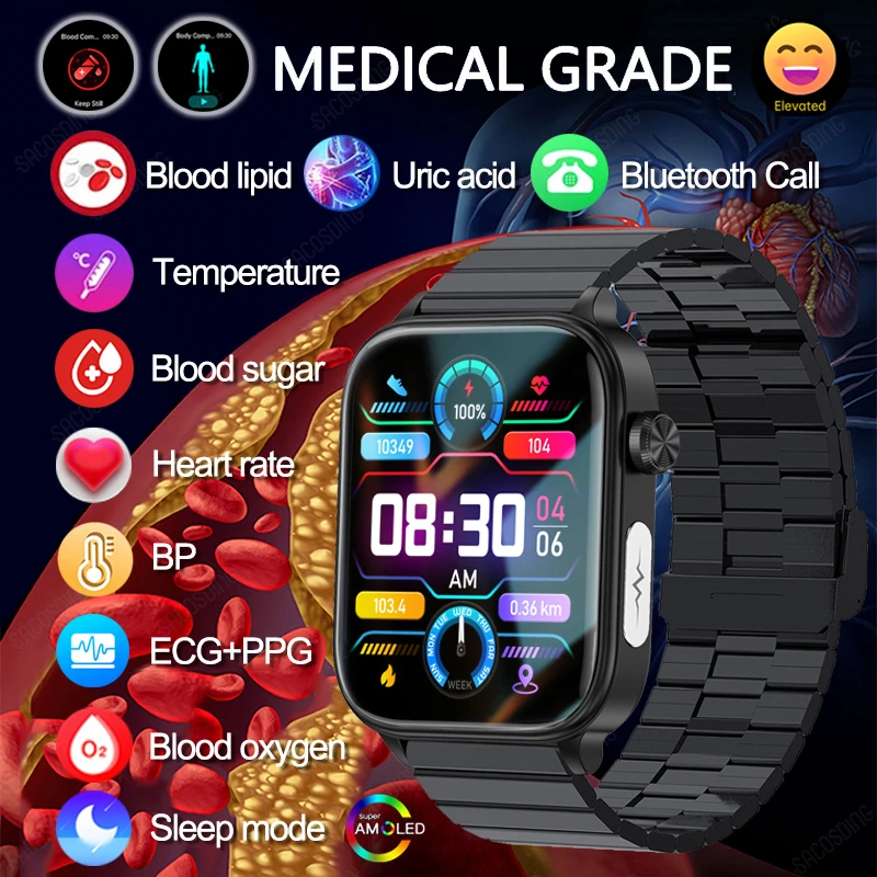 Blood Sugar Smart Watch Health Blood Lipid Uric Acid Watch Smart Ecg + Ppg Body Blood Composition Bluetooth Call Sports Smartwatch