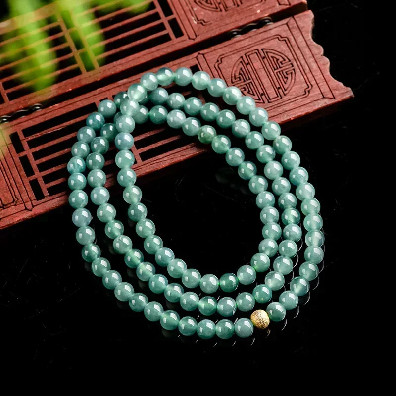 

Blue Jadeite Beads Necklace 6mm Emerald Man Fashion Carved Accessories Talismans Natural Burmese Jade Men Charms Real Jewelry