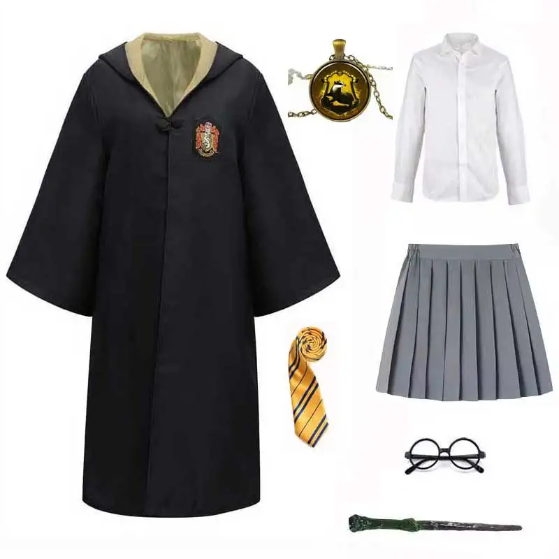 thumbnail image 1 of Disfraz unisex de Slytherin, bata de escuela mágica, capa, suéter, vestido, corbata, gafas, conjunto de brujería, disfraz de Halloween, 1 of 5
