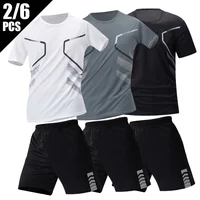 2/6 Pack Plus Size Men’s Quick-drying Short-sleeved Shorts Suit Men’s Leisure Sports Running Fitness T-shirt Joker Shorts Teen