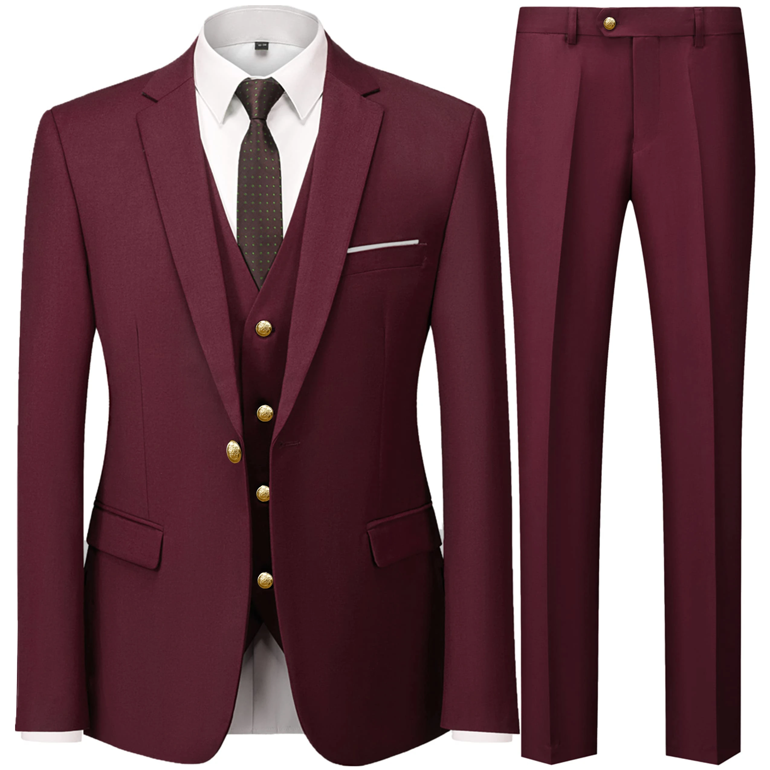 Mens Suit 3 Pieces Set Casual Business Male Dress Blazers Jacket Coat Trousers Pants Vest Waistcoat